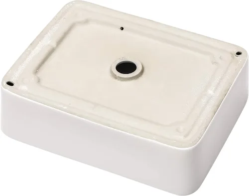 Vista 45 de Fregadero de baño de recipiente, semiempotrado, blanco y negro, 19 x 12 pulgadas, sobre encimera, fregaderos de cerámica rectangulares, encimera