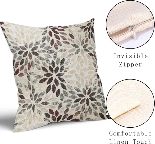 Vista 3 de Juego de 2 fundas de almohada de dalia roja burdeos de 20 x 20 pulgadas, fundas de almohada cuadradas decorativas de flores geométricas rústicas