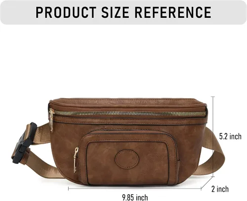 Vista 3 de Chinllo Riñonera para mujer, bolsa cruzada de moda para cinturón de cuero vegano con correa ajustable, Café, Moda