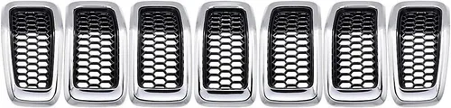 Vista 6 de Juego de insertos de rejilla de malla de panal de abeja, color negro, kit de moldura cromada compatible con Jeep Cherokee 2014-2018