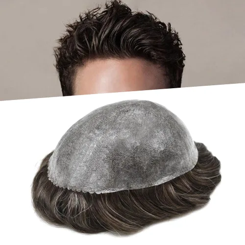 Vista 96 de Toupee para hombres Sistema de reemplazo de cabello humano real para hombres Completo PU Mens Hairpiece de aspecto natural para hombre piezas