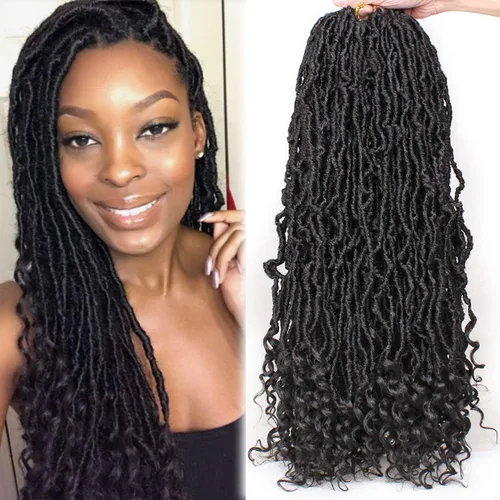 Vista 29 de Leeven 7 Paquetes Cabello Crochet Faux Locs con Puntas Rizadas 10 Pulgadas Pre-enrollado Goddess Locs Trenzas Crochet Cabello 84 Hebras Negro