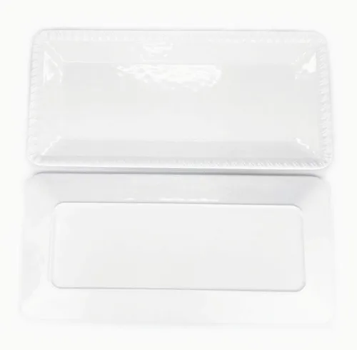 Vista 4 de KX-WARE Juego de 2 bandejas de melamina de 17 pulgadas, color blanco y rectangular, 100% melamina, aptas para lavavajillas, sin BPA