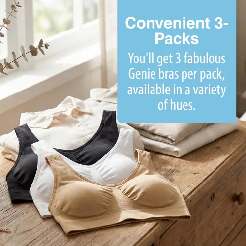 Vista 6 de Genie Bra Paquete de 3 para mujer, inalámbrico, color sólido sin costuras