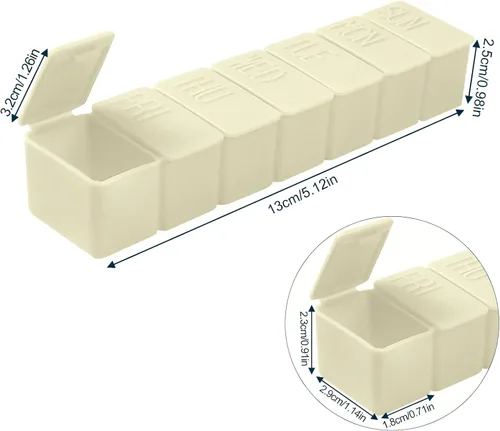 Vista 3 de Organizador semanal de píldoras pequeñas, pastillero de 7 días, caja de medicina diaria de vitaminas, recipientes de píldoras para suplementos