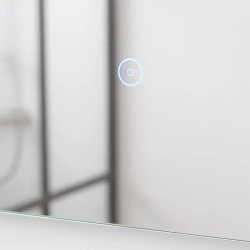 Vista 5 de Signature Hardware 442982 Curie Espejo de baño rectangular con luz LED sin marco de 32 pulgadas de ancho x 24 pulgadas de alto, sensor de movimiento
