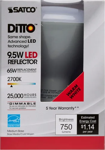 Vista 5 de Satco S9620 - Bombillas reflectoras LED BR30 de 9.5 W, 2700 K, blanco cálido, 750 lúmenes, base media E26, regulable (12 bombillas)