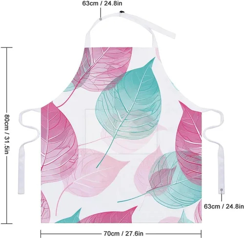 Vista 2 de MUSM Apron for Adults - 27.6 X 31.5 Inch, Heavy-Duty Polyester Aprons with Two Large Pockets, Waterproof Peach And Teal Leaves Kitchen Apron for