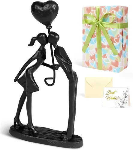 Vista 11 de Kresecioo Estatua Romántica de Pareja y Bicicleta Genial, Escultura de Hierro Fundido para Decoración, Regalos de Amor para Aniversario de Boda