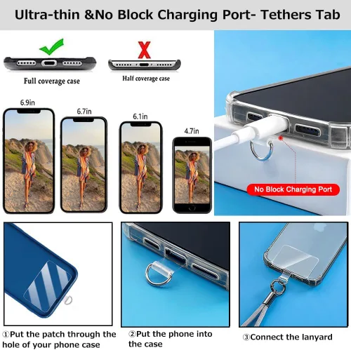 Vista 6 de Cadena cruzada para teléfono Cordón para teléfono celular, Correa universal de cuero + metal para el hombro con parches de sujeción para teléfono (A)