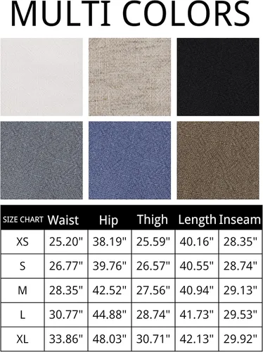 Vista 5 de Hooever Pantalones casuales de lino y algodón para mujer, con botones, cintura alta, pierna ancha