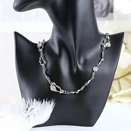 Vista 69 de Y2k - Collar irregular con dije de estrella, piedra de luna, diseño de cadena de moda, joyería de plata picante para mujer
