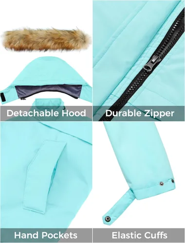 Vista 6 de ZSHOW Chaqueta de esquí impermeable para niñas, abrigo de invierno cálido acolchado con forro polar parka