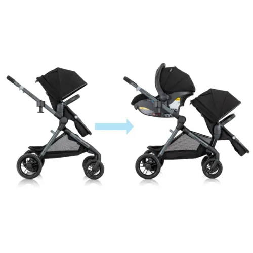 Vista 2 de Sistema de transporte modular Evenflo Pivot Xpand con asiento de coche para bebé LiteMax (Negro Ayrshire)