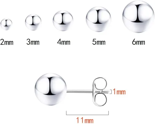 Vista 2 de Aretes pequeños para mujer hipoalergénicos pequeños aretes de bola redonda de plata de ley para mujer, múltiples piercings, 5 pares de aretes