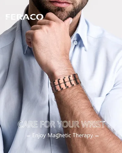 Vista 2 de Feraco Pulsera de cobre para hombre, 3 veces más fuerza, pulsera de terapia magnética, joyería de cobre con potentes imanes de 3800 Gauss