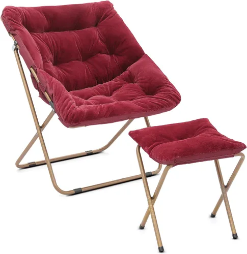 Vista 20 de Cómoda silla con platillo, silla de sala de estar, silla plegable acolchada suave de piel sintética, silla de luna cómoda para sala de estar