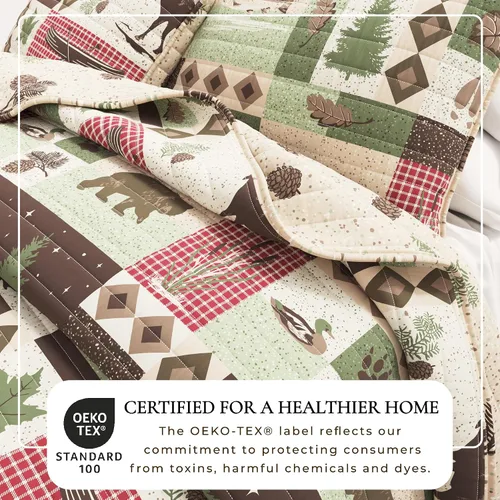 Vista 2 de Great Bay Home - Juego de 3 piezas de colcha reversible de estilo rústico de cabaña con 2 fundas decorativas de almohada, para todas las estaciones
