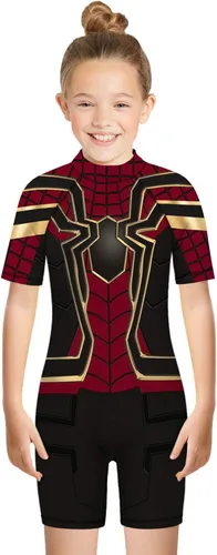 Vista 3 de Plustrong Trajes de baño de una pieza con estampado 3D para niños y niñas, camisas de protección de manga corta para niños y niñas, 5 a 12 años
