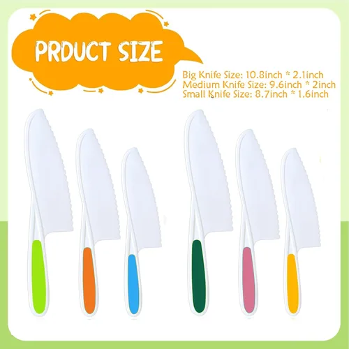 Vista 6 de Cuchillos para niños, juego de cuchillos de cocina y hornear de 6 piezas, cuchillos para niños para cocina real, herramienta sin BPA para niños