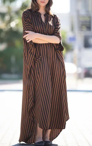 Vista 3 de Vestido RanRui largo hasta el piso, caftán, con botones, para playa, para mujer