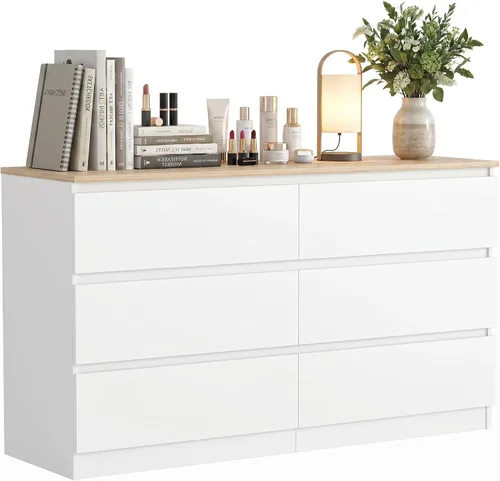 Vista 18 de Cómoda negra para dormitorio, cómoda moderna de 6 cajones con cajón profundo, cómoda ancha, muebles organizadores de almacenamiento para dormitorio