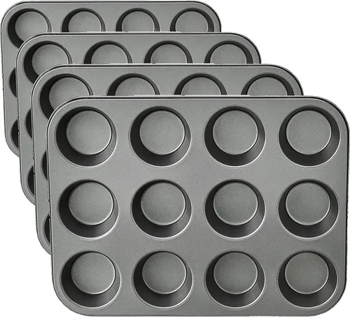 Vista 8 de Amazon Basics Molde redondo antiadherente para hornear muffins, 12 tazas, juego de 2, gris, 13.9 x 10.55 x 1.22 pulgadas