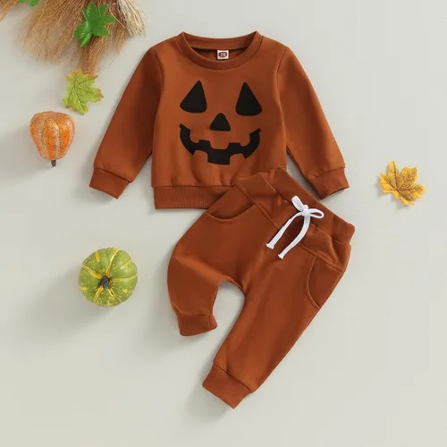 Vista 3 de Hoanselay Conjunto de sudadera de manga larga con capucha y pantalones de otoño e invierno para bebé niño