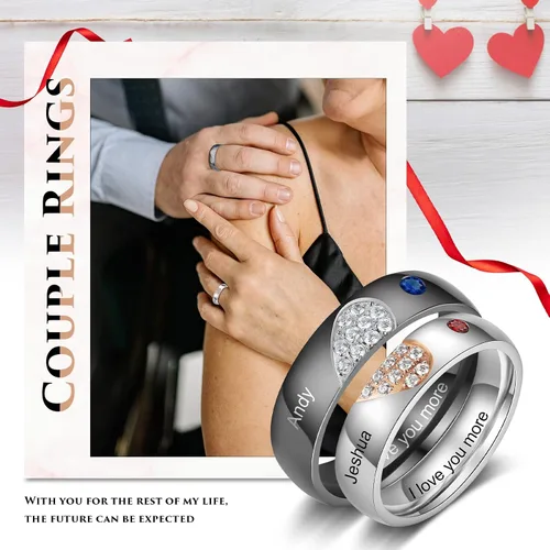 Vista 4 de Luxladis Juego de anillos personalizados para parejas para él y ella, anillos de promesa para parejas, grabado gratuito, anillos de compromiso