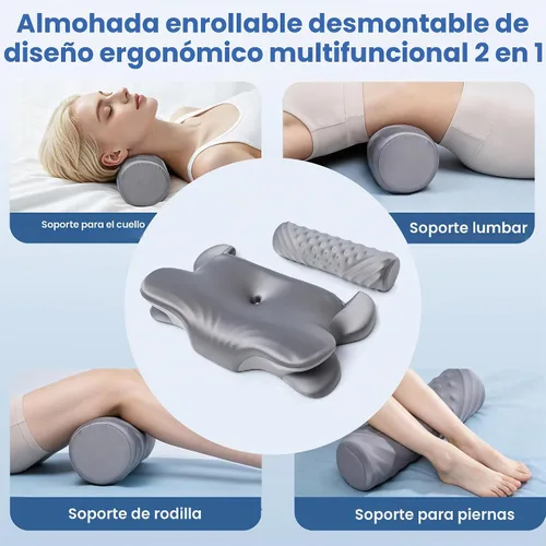 Vista 11 de Almohada cervical para aliviar el dolor de cuello, almohada ortopédica 2 en 1 para dormir, almohada ergonómica de espuma viscoelástica de contorno