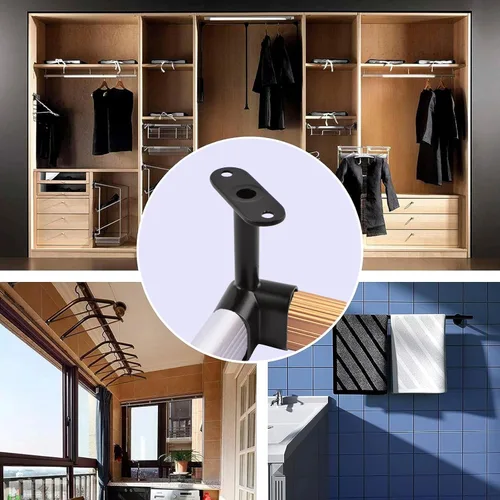 Vista 5 de INCREWAY 2 piezas de soporte de barra de armario ovalada de esquina 90 ° resistente accesorios de armario para ropa riel de ropa asiento para barra