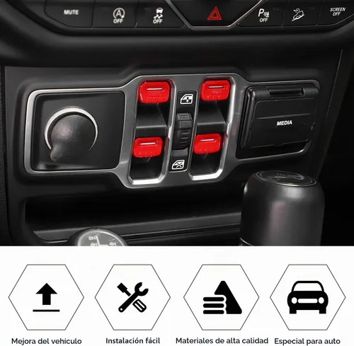 Vista 3 de RT-TCZ - Cubierta decorativa para interruptor de botón de ventana de consola central, accesorios interiores compatibles con Jeep Wrangler JL JLU