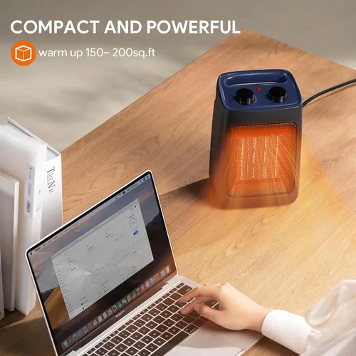 Vista 5 de shinic Calentador de espacio portátil con termostato, calentador de oficina de cerámica PTC pequeño de 1500 W para uso en interiores, calentamiento