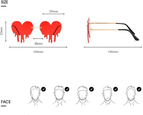 Vista 3 de Lentes de sol de corazón derretido para hombres y mujeres, sin montura, irregulares, para fiesta única, lentes de sol de metal para baile