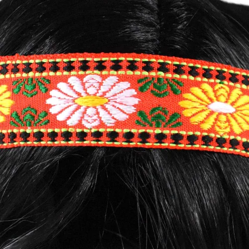 Vista 4 de Peluca trenzada de doncella india nativa americana con diadema de plumas, multicolor