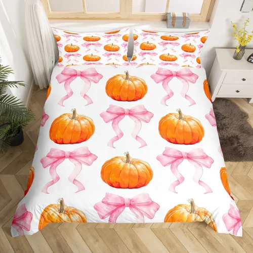Vista 37 de Erosebridal Juego de funda de edredón individual de pavo de Acción de Gracias, juego de ropa de cama de calabaza y hojas de otoño para niños