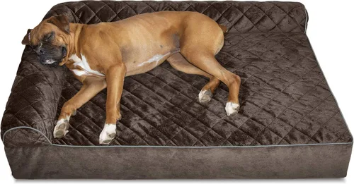 Vista 32 de Furhaven Cama de espuma viscoelástica para perros grandes con refuerzos extraíbles y funda lavable, para perros de hasta 95 libras - Sofá de Gris