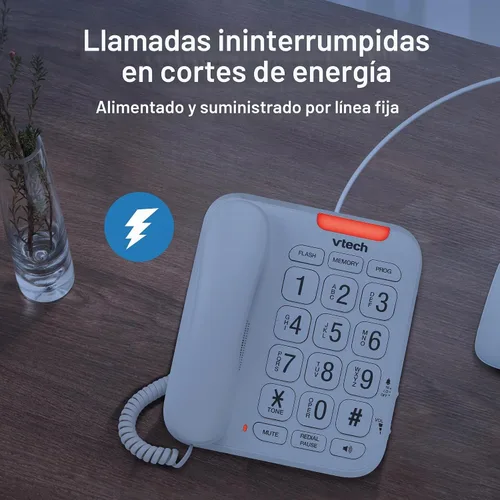 Vista 9 de Teléfono con cable VTech SN1107 con botones sobredimensionados de alto contraste, dígitos parlantes para personas mayores, marcación rápida de 10
