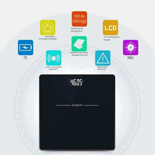 Vista 8 de NUTRI FIT Báscula digital de baño para pérdida de peso, 50g/0.1lb de discrepancia, pantalla LCD retroiluminada transparente y tecnología de paso