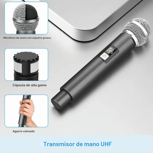 Vista 6 de Bietrun - Micrófono inalámbrico, juego de micrófonos de mano dinámicos de metal UHF con receptor recargable, salida de 1/4 de pulgada, para karaoke