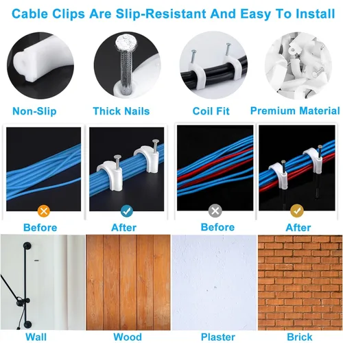 Vista 5 de 400 clips de cable de 4/6/8/0.394 in con clips de cable Ethernet de acero, clips de cable de cable, tachuelas de cable, clavos de cable, clips
