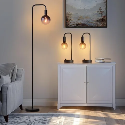 Vista 10 de ONEWISH Lámpara de pie para sala de estar, lámpara de pie minimalista con bombilla LED moderna, vidrio blanco esmerilado de 6 pulgadas, 1800 K