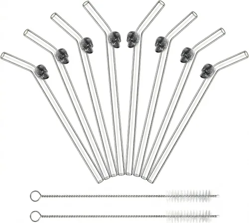 Vista 15 de Pajitas de cristal hechas a mano con dije de murciélago – Pajitas de borosilicato dobladas reutilizables de 9 pulgadas para vasos de 16 oz/20 onzas