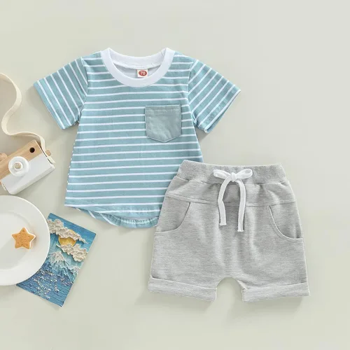 Vista 10 de Conjunto de ropa de verano para niños pequeños, 2 piezas, camiseta de manga corta con cintura elástica