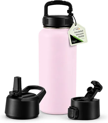 Vista 49 de SIPX™ Botella de Agua Aislada de 18 oz con 3 Tapas – Acero Inoxidable a Prueba de Fugas, Triple Aislamiento – Frío 24 Horas/Caliente 12 Horas – Negro
