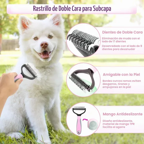 Vista 4 de Kit de aseo para perros, 6 cepillos para perros para pelar perros, cepillos para aseo, peine desengrasante para perros, cortauñas con lima de uñas