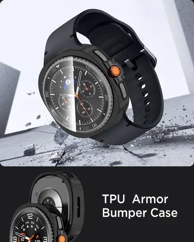 Vista 5 de Miimall [Paquete de 2+1] Funda y protector de pantalla para Samsung Galaxy Watch 8 Classic de 1.811 pulgadas, carcasa protectora chapada en TPU Negro