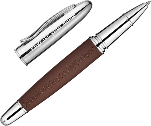 Vista 9 de BEILUNER 318 - Bolígrafo de cuero de lujo personalizado, cuero negro premium cosido a mano, acabado cromado, repuesto Schmidt, elegante set