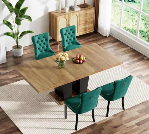 Vista 86 de Juego de mesa de comedor extensible marrón de 63 a 78.74 pulgadas para 4, juego de mesa de comedor de 5 piezas con 4 sillas, mesa de cocina