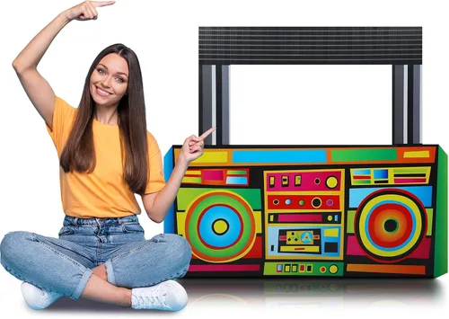 Vista 7 de DoubleFill 3 pies retro 70s 80s 90s fiesta temática discoteca decoración boom box cartón stand up recorte boom box hip hop tema stand up foto prop